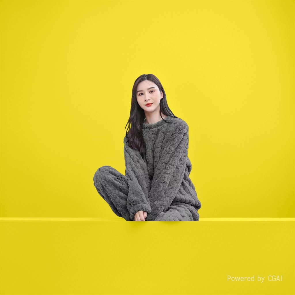 灰色毛绒法兰绒女士睡衣套装家居服真丝舒适保暖居家穿着