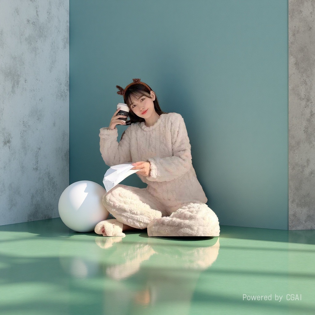 女士法兰绒真丝睡衣家居服套装舒适透气柔软保暖140159235