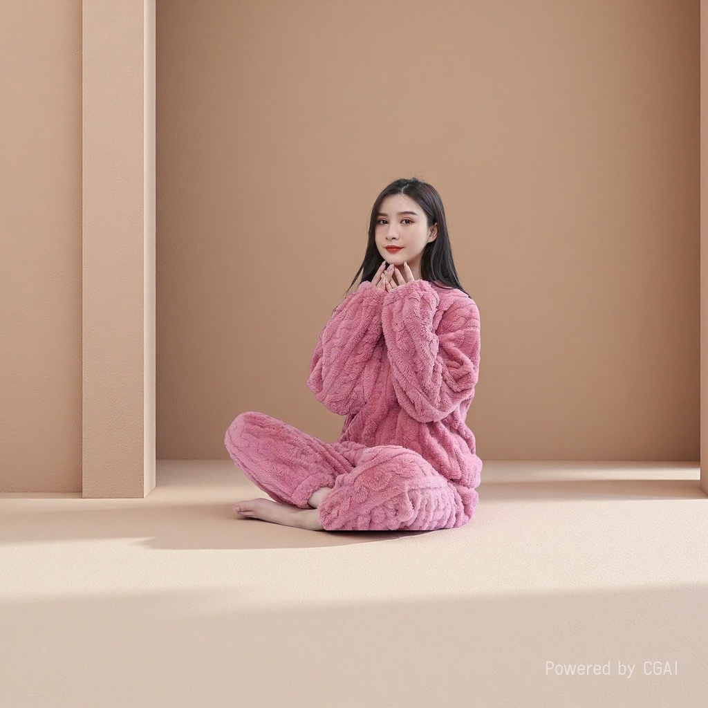 女士法兰绒真丝睡衣家居服套装舒适透气柔软保暖140325746