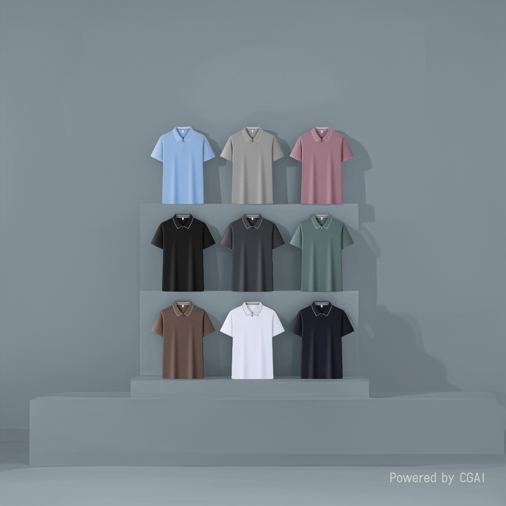 A multi-color short-sleeved POLO shirt set with a lapel and zipper design, a trendy brand for men's large-sized spring tops details Picture