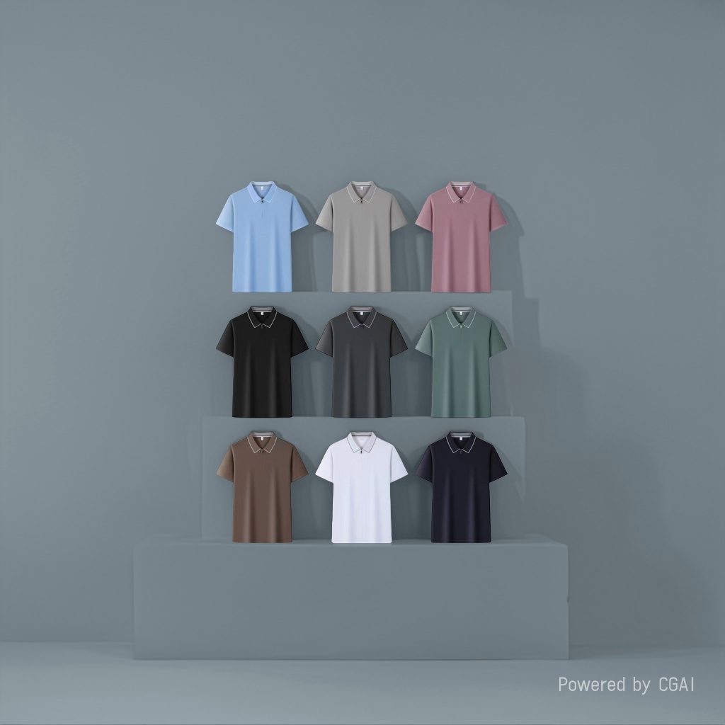 A multi-color short-sleeved POLO shirt set with a lapel and zipper design, a trendy brand for men's large-sized spring tops Specification image