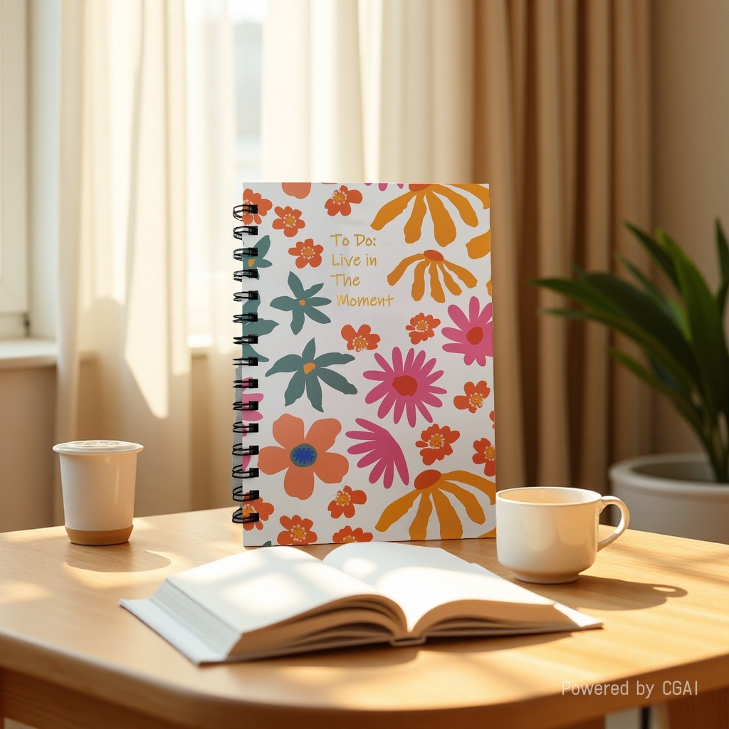 Donghu Paper Products A5 Floral Printed gold-embossed letter Coil Notebook, fresh color contrast flower cover notebook, Artistic style hand-held notebook, student notebook details Picture