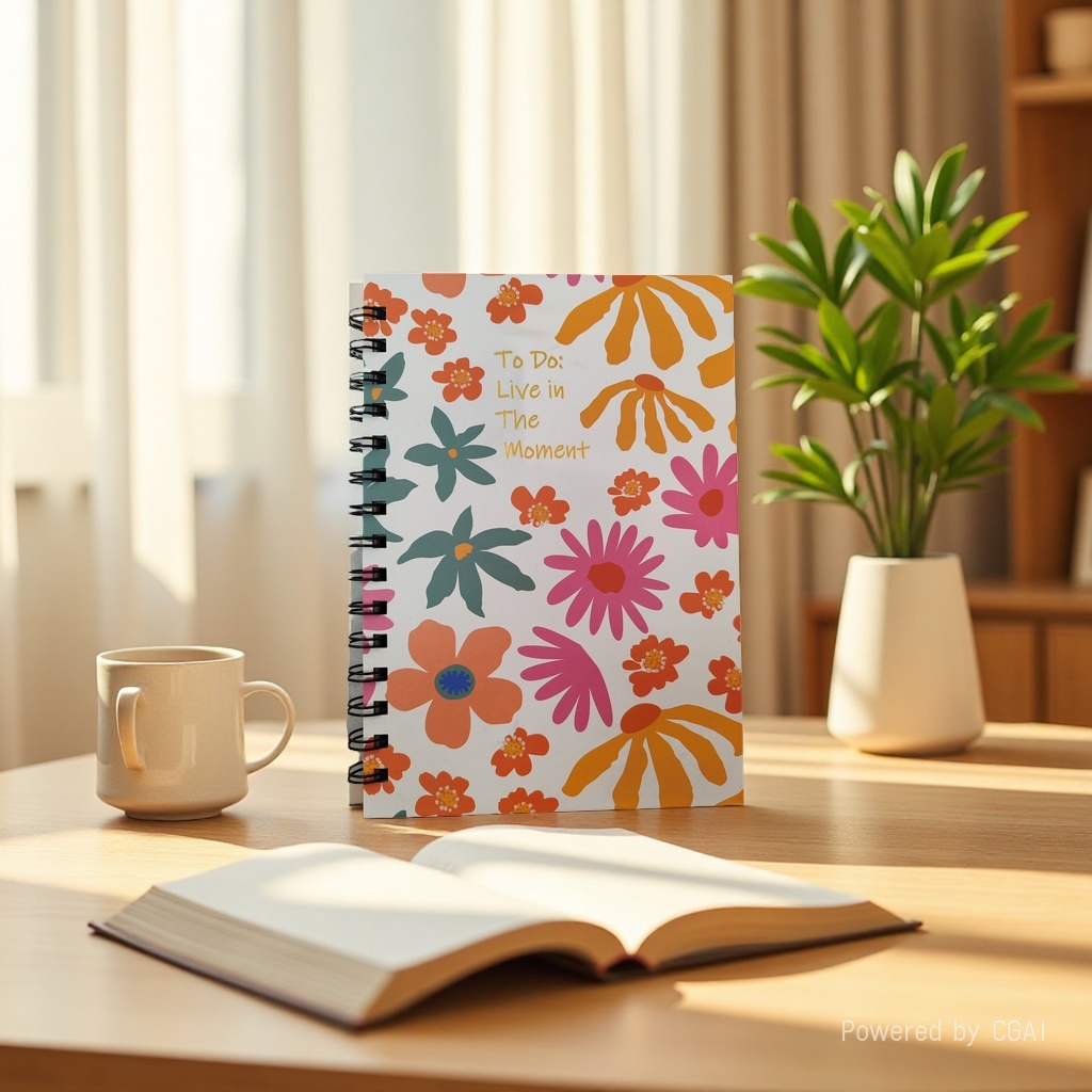Donghu Paper Products A5 Floral Printed gold-embossed letter Coil Notebook, fresh color contrast flower cover notebook, Artistic style hand-held notebook, student notebook