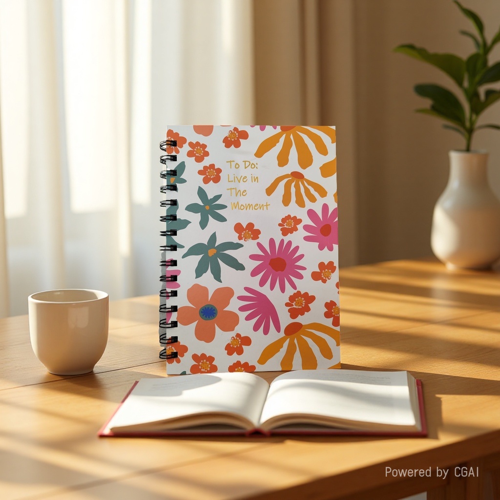 Donghu Paper Products A5 Floral Printed gold-embossed letter Coil Notebook, fresh color contrast flower cover notebook, Artistic style hand-held notebook, student notebook Application Scenario