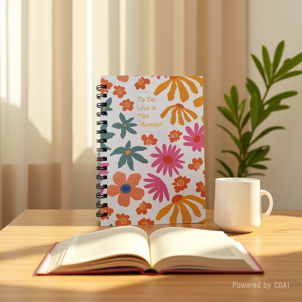 Donghu Paper Products A5 Floral Printed gold-embossed letter Coil Notebook, fresh color contrast flower cover notebook, Artistic style hand-held notebook, student notebook Specification image