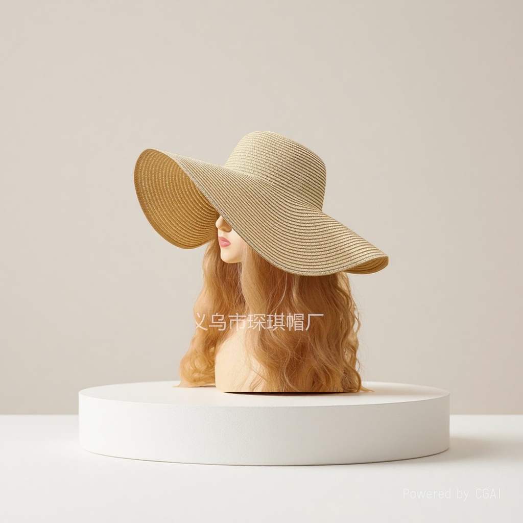 Ladies' summer solid-color wide-brimmed straw hats, adult sun protection and shading hats, outdoor casual and breathable