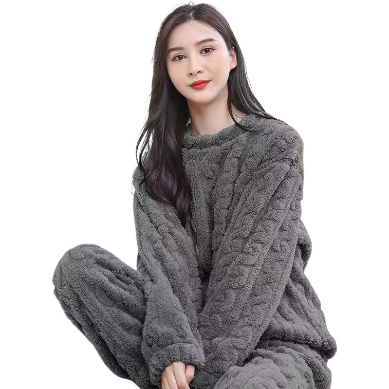 女士法兰绒真丝睡衣家居服套装舒适透气保暖居家穿着120128084