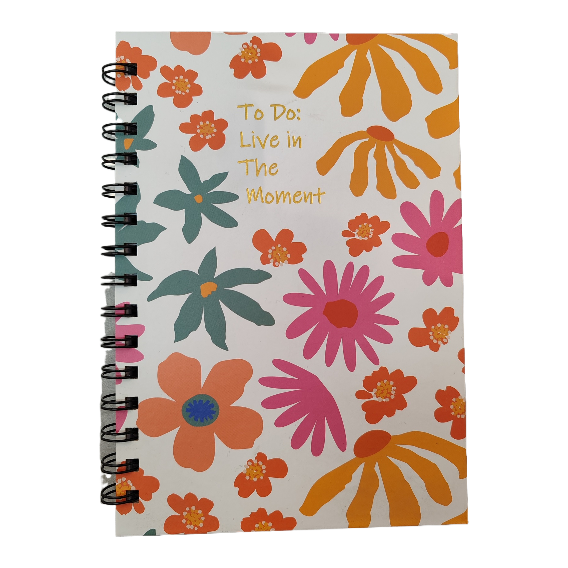 Donghu Paper Products A5 Floral Printed gold-embossed letter Coil Notebook, fresh color contrast flower cover notebook, Artistic style hand-held notebook, student notebook Item Picture