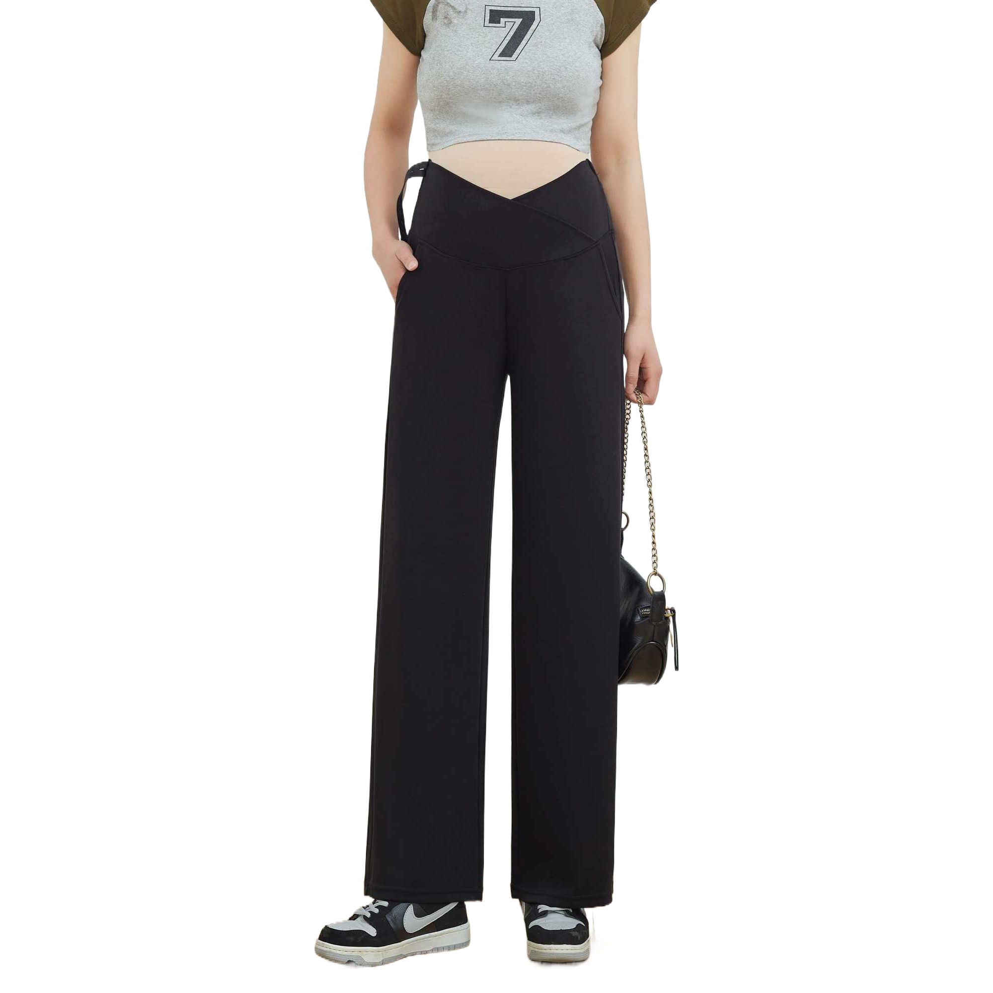 黑色冰丝防晒阔腿裤女夏天休闲裤弯刀姐妹裤修身显瘦