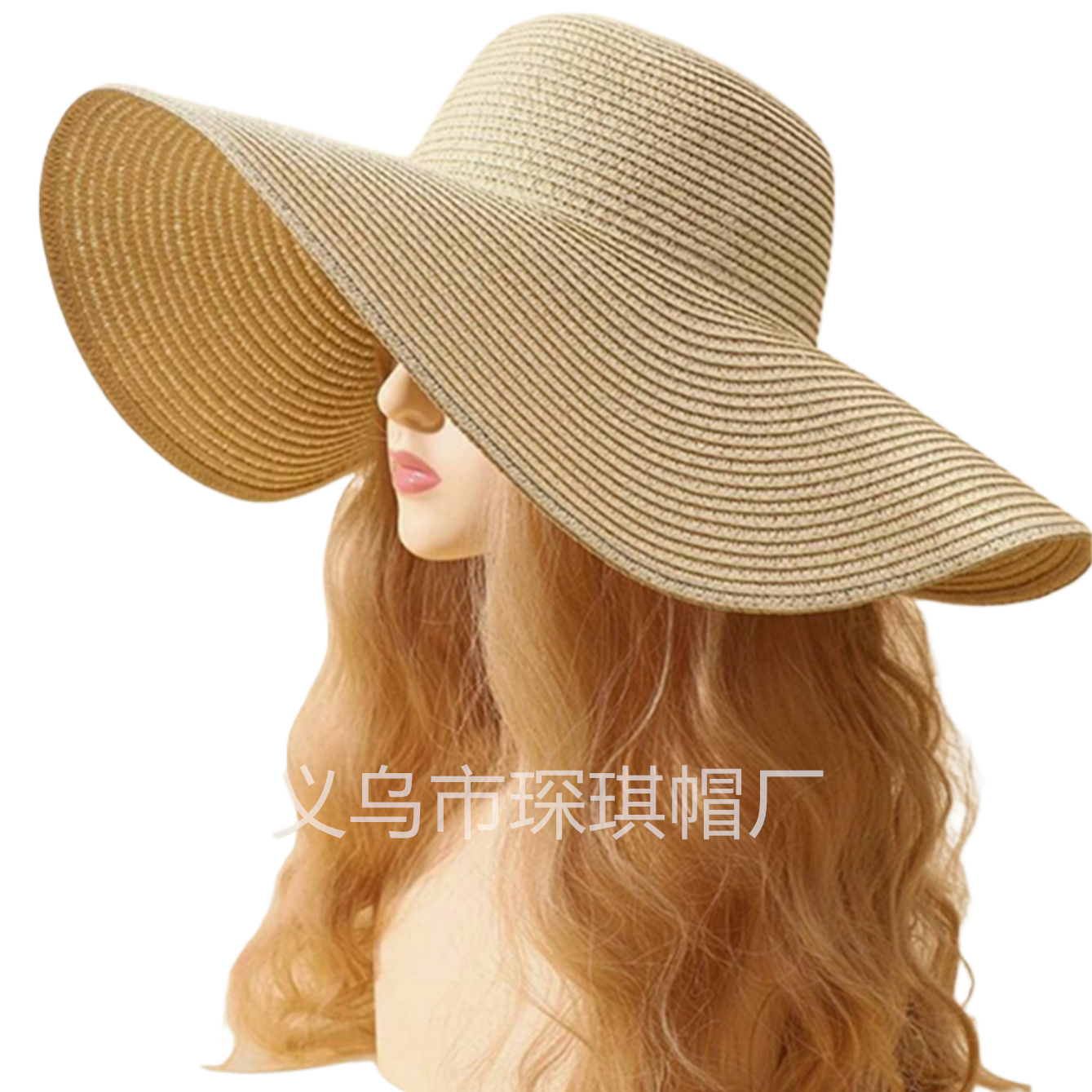 Ladies' summer solid-color wide-brimmed straw hats, adult sun protection and shading hats, outdoor casual and breathable Item Picture