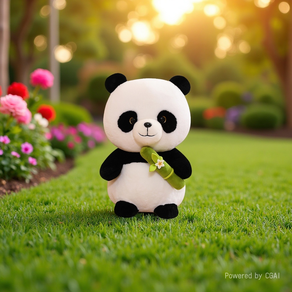 可爱熊猫花花抱竹子公仔熊猫玩偶生日礼物动物园纪念礼品毛绒玩具