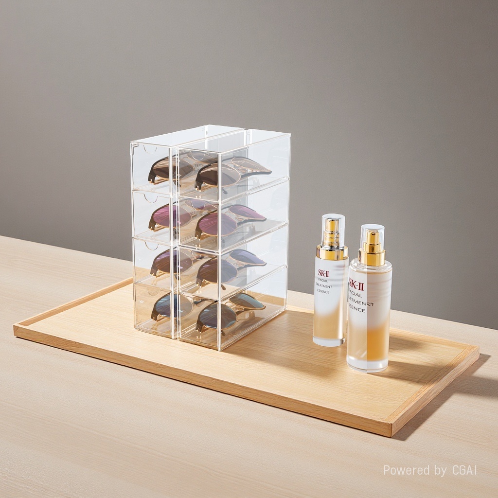 透明旋转收纳盒眼镜展示架桌面化妆品收纳盒180ml