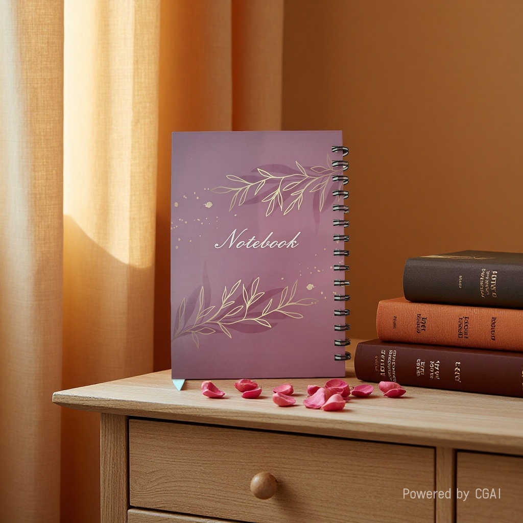 Donghu Paper Products A5 right-flip notebook with a high-end feel, a purple leaf-branch coil notebook, a simple and artistic style notepad details Picture