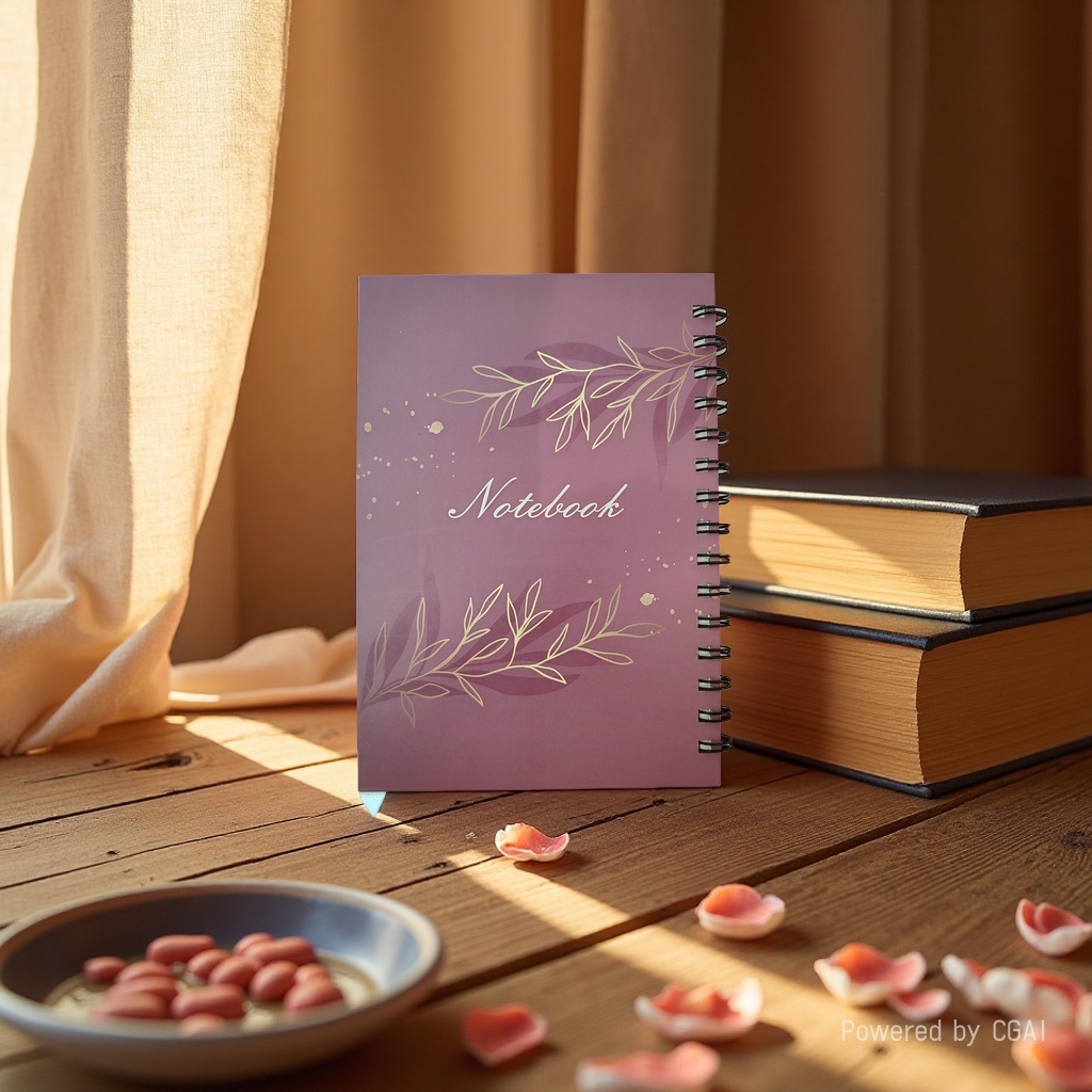 Donghu Paper Products A5 right-flip notebook with a high-end feel, a purple leaf-branch coil notebook, a simple and artistic style notepad