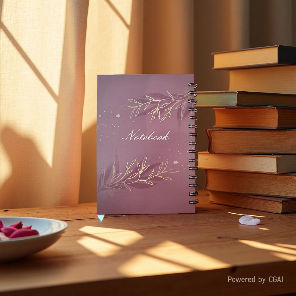 Donghu Paper Products A5 right-flip notebook with a high-end feel, a purple leaf-branch coil notebook, a simple and artistic style notepad Application Scenario