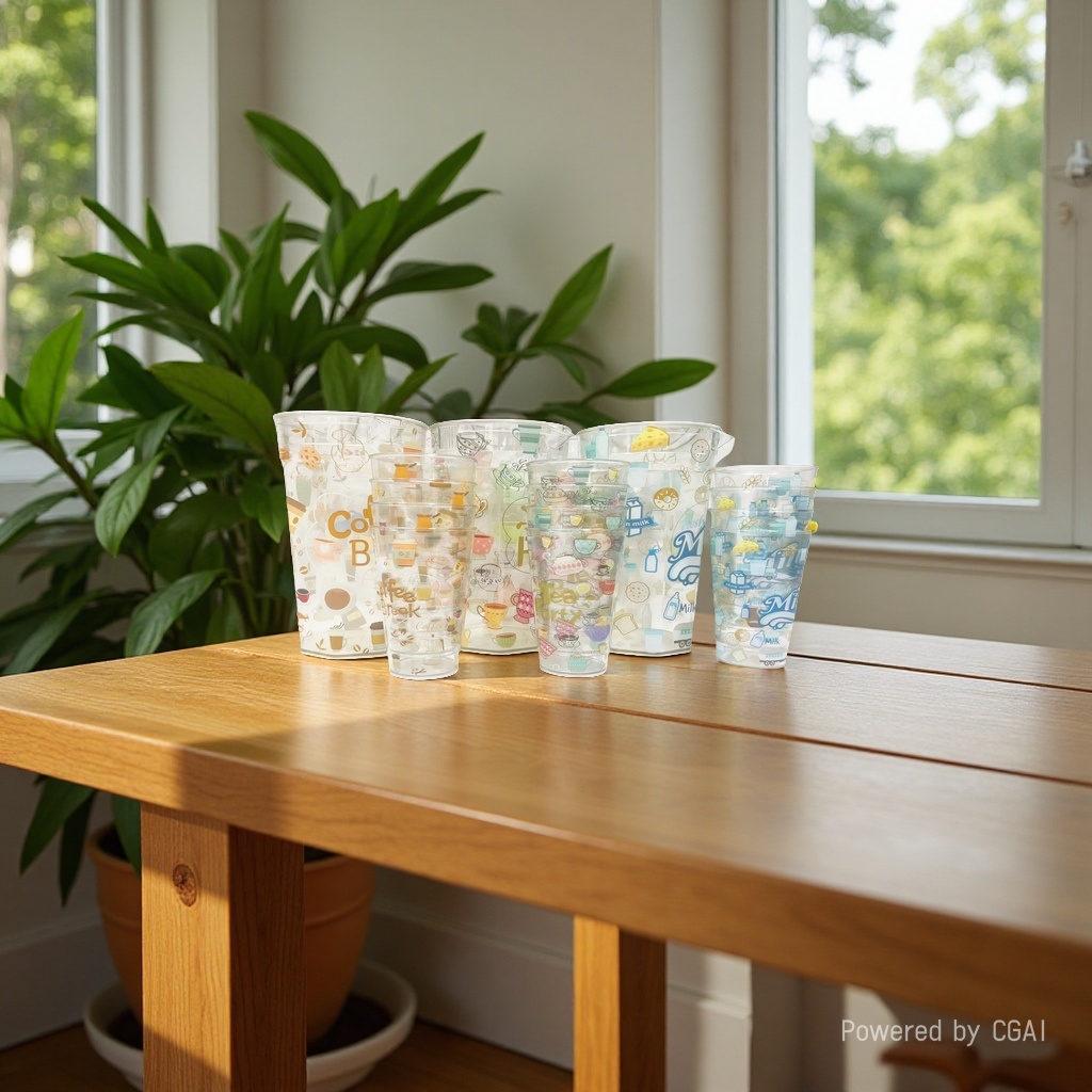 619-4PET cold water bottle ➕4 cups water bottle 12.5*19cm small cups 7.8*10.5cm Application Scenario