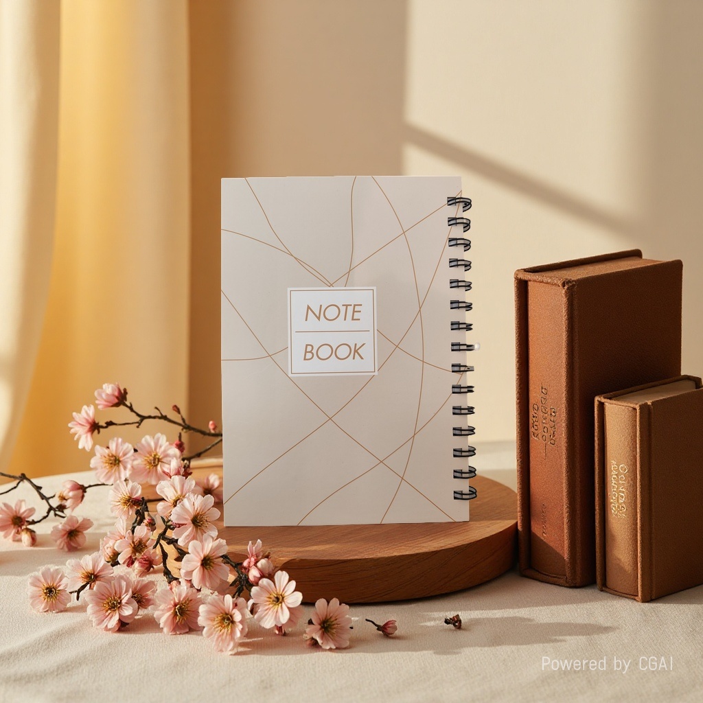 Donghu Paper Products A5 right-flip notebook, Light luxury geometric line coil notebook, beige line cover notebook Application Scenario
