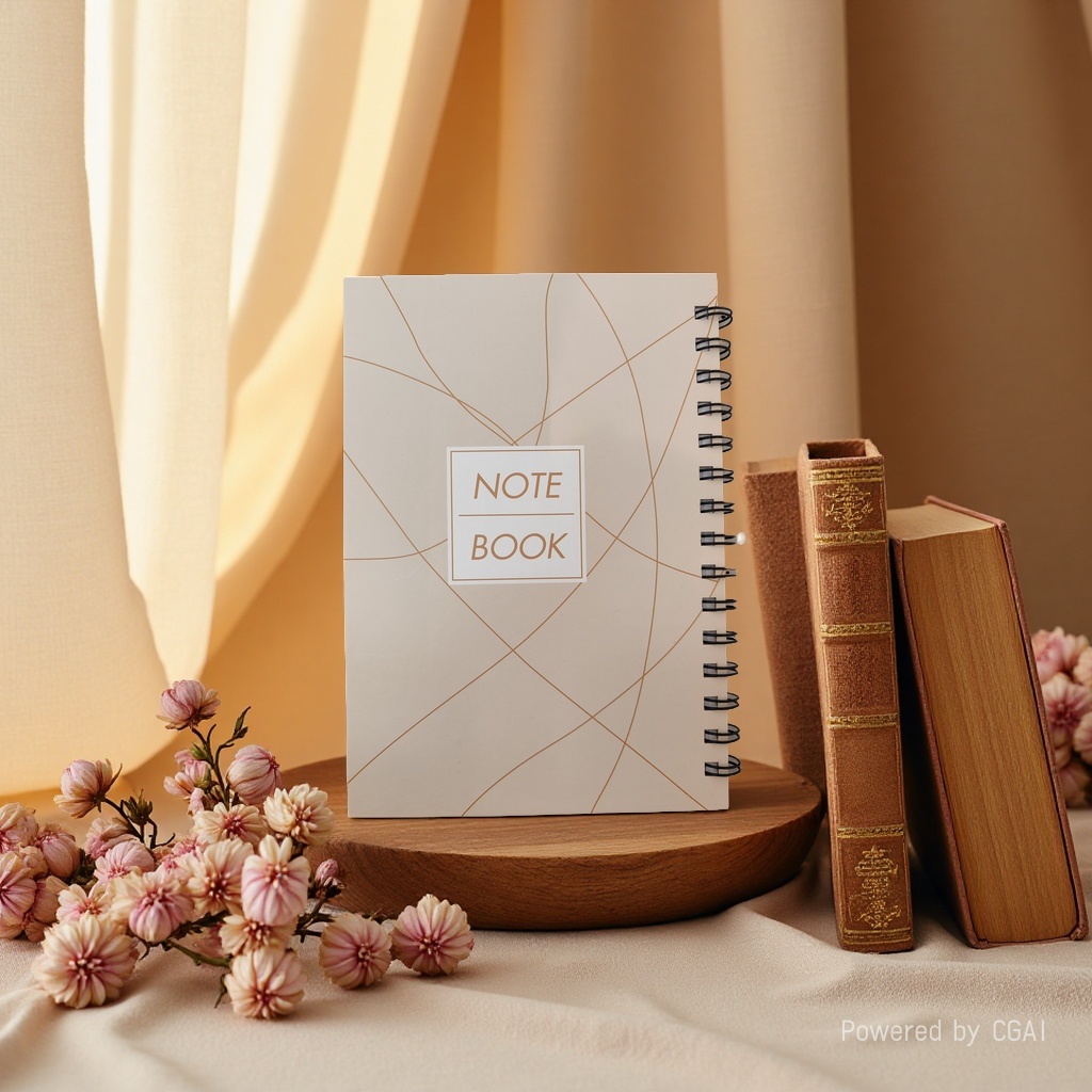 Donghu Paper Products A5 right-flip notebook, Light luxury geometric line coil notebook, beige line cover notebook details Picture