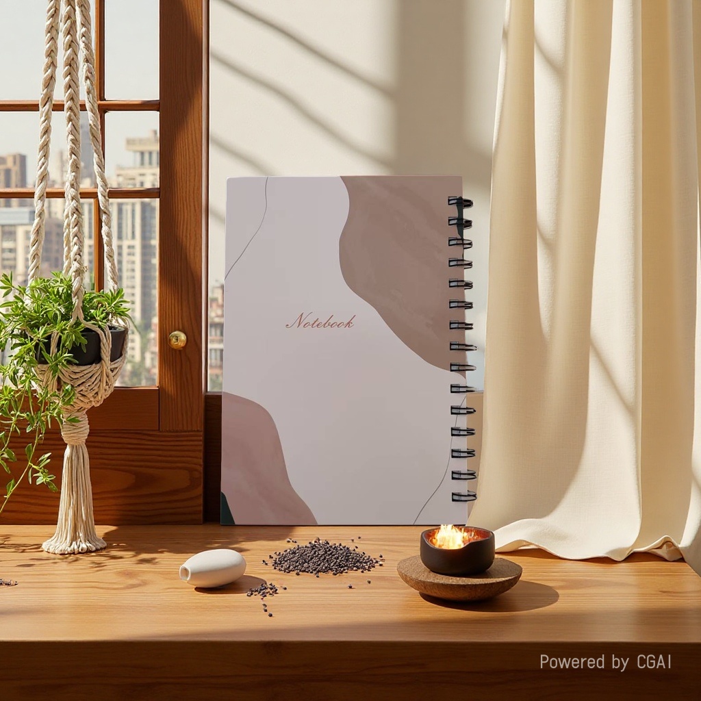 Donghu Paper Products A5 right-flip notebook with gentle Morandi color coil and abstract color block Specification image