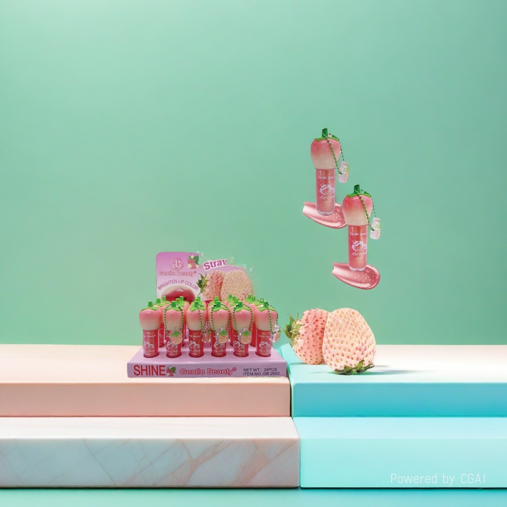 Gentle Beauty Strawberry-flavored cute Lip gloss, shining 24 hours a day, personalized packaging, new product launched this month! details Picture