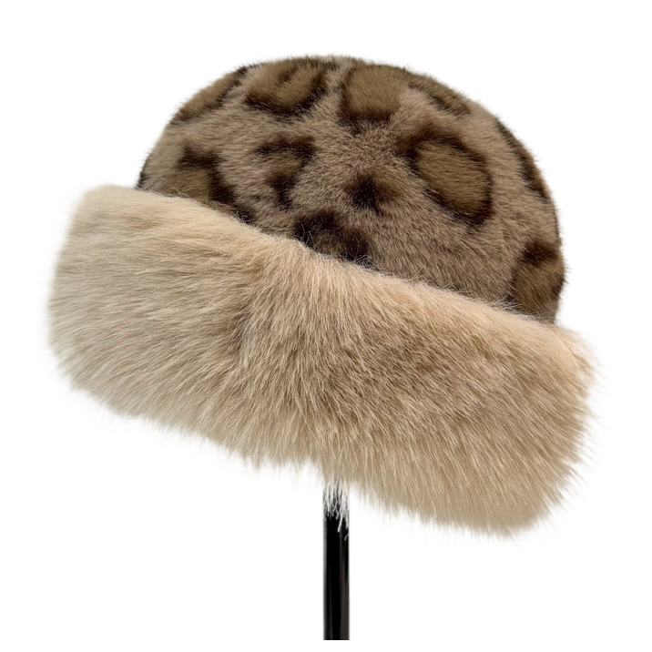 Cute cat ear leopard print plush hat for women, winter cold-proof and warm hooded hat, fashionable and hot girl ear-protecting head cap