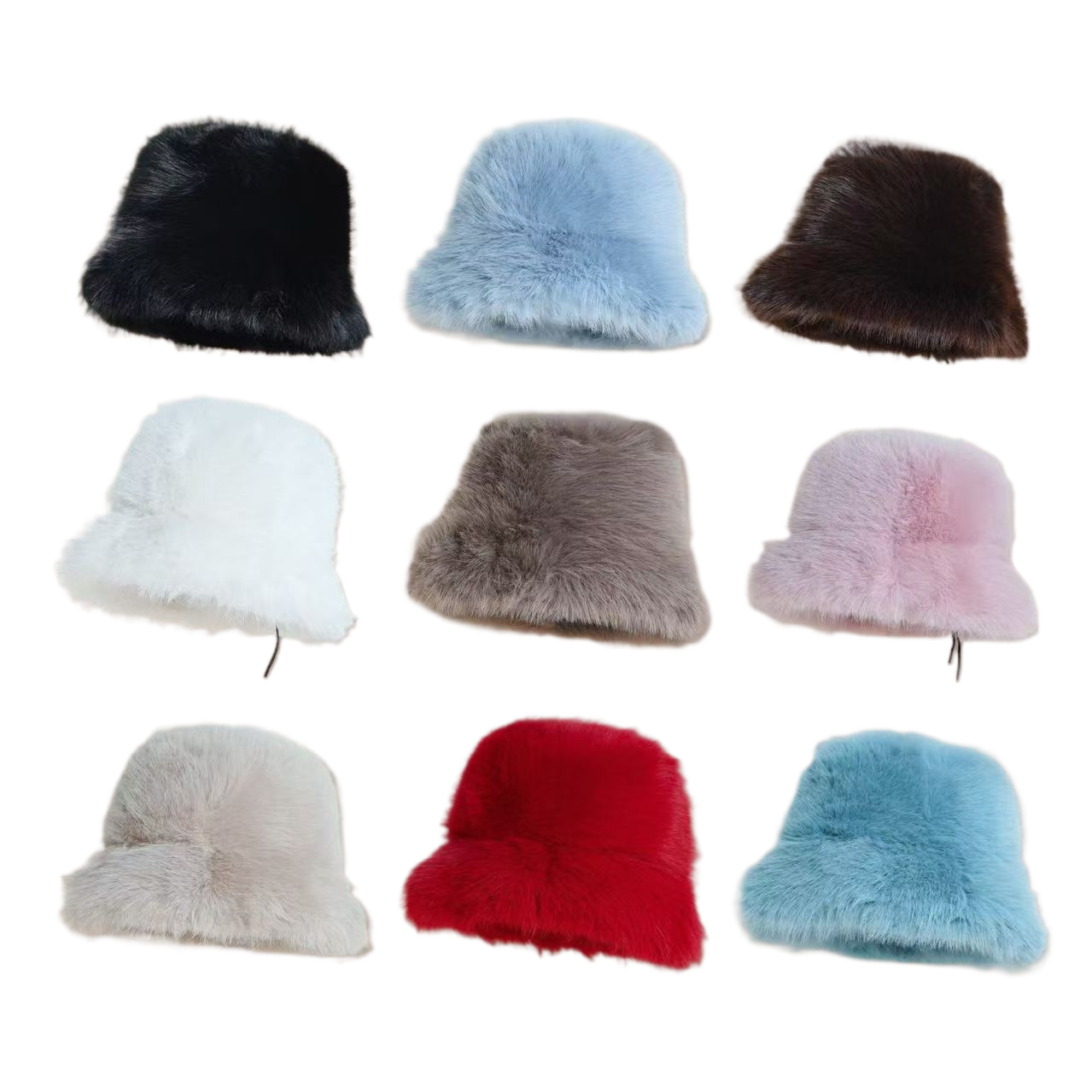 A cute white plush hat for women in winter. The thickened hat makes her face look better. A fashionable imitation mink cross-border fisherman's hat