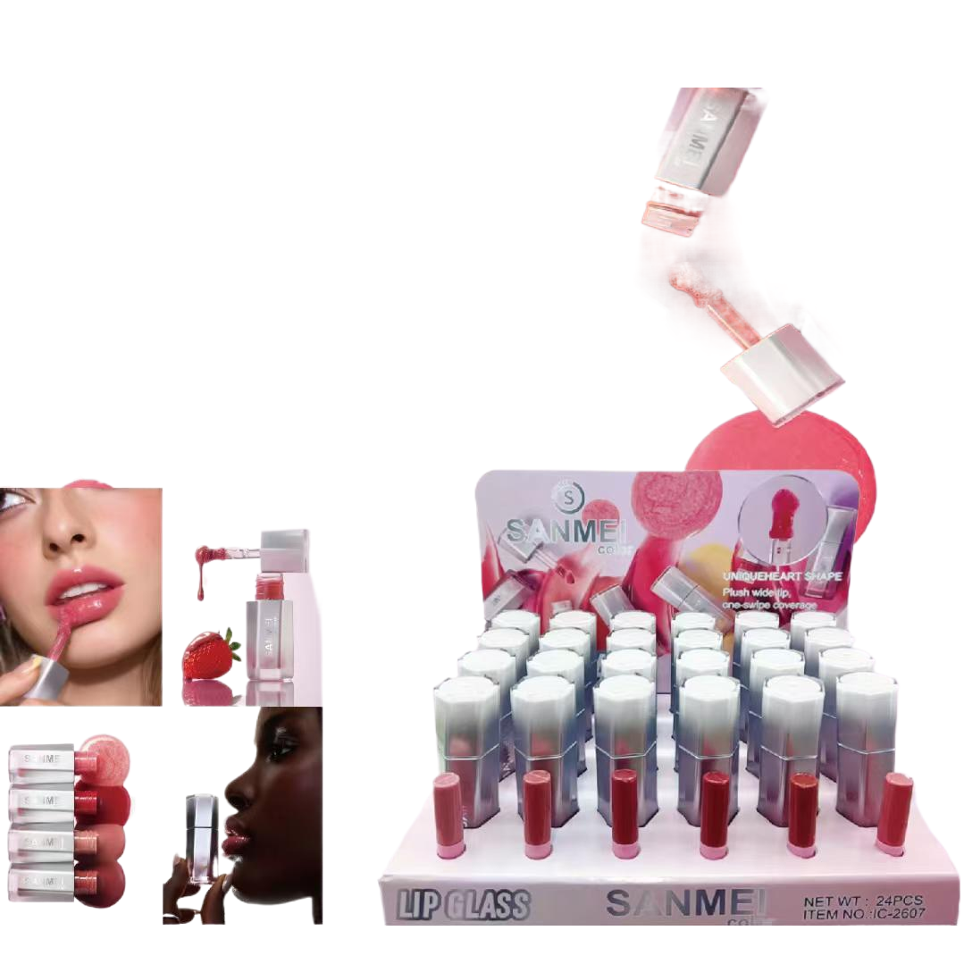 SANMEI lip Gloss new product display, fashionable color matching, exquisite makeup presentation, beauty trend. Item Picture