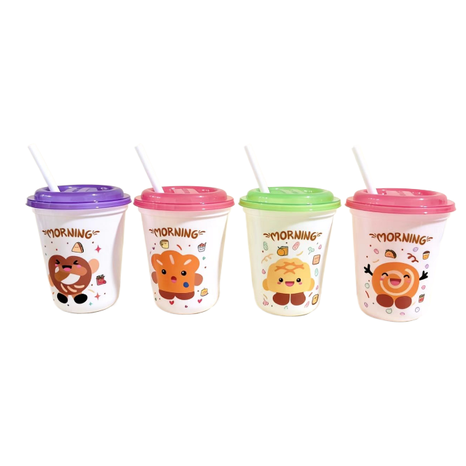 塑料杯/水杯/杯子/塑料/水杯儿童斜跨卡通白底实物图