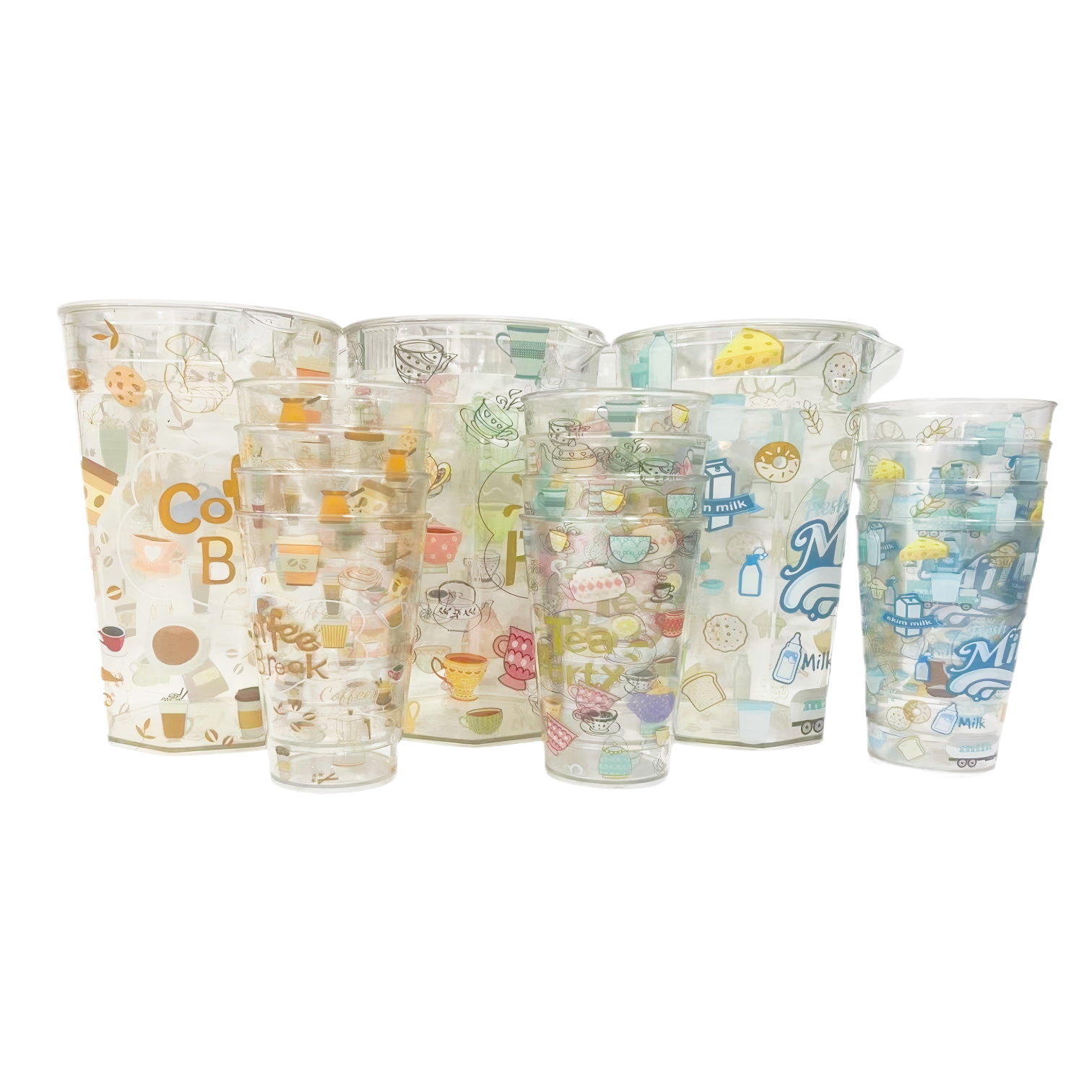 619-4PET cold water bottle ➕4 cups water bottle 12.5*19cm small cups 7.8*10.5cm Item Picture