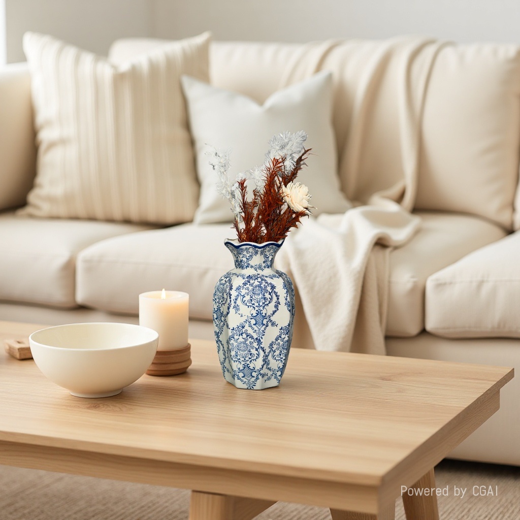 Blue and white ceramic vase decorative items, handcrafted in Jingdezhen Application Scenario