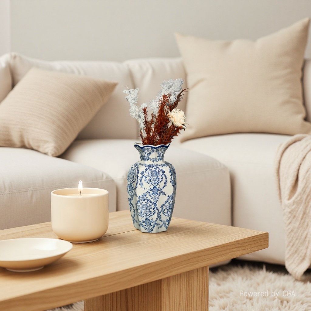 Blue and white ceramic vase decorative items, handcrafted in Jingdezhen