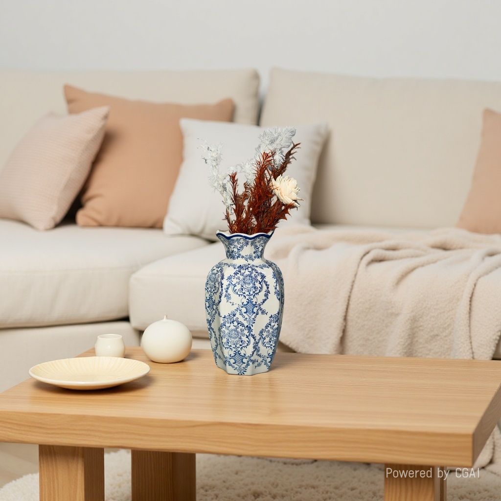Blue and white ceramic vase decorative items, handcrafted in Jingdezhen details Picture