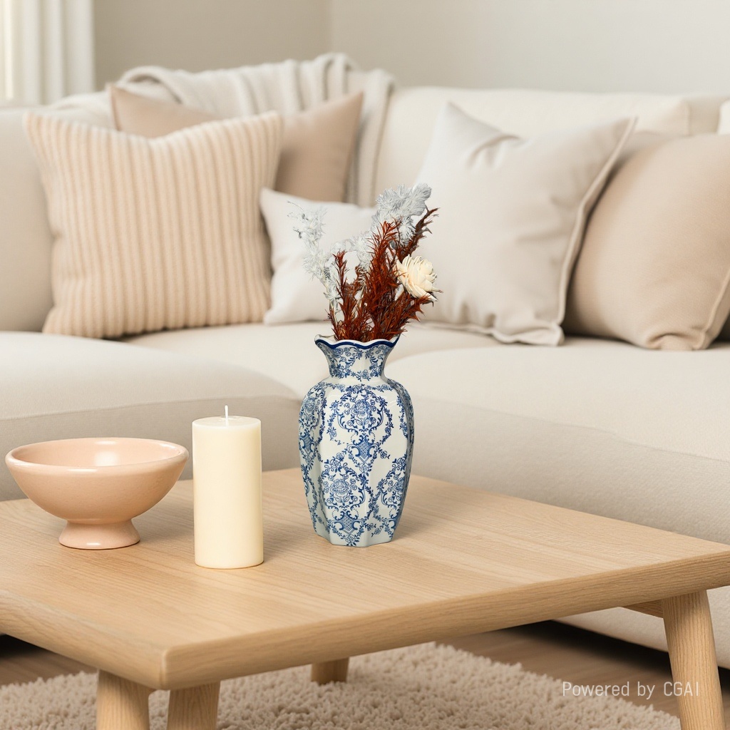 Blue and white ceramic vase decorative items, handcrafted in Jingdezhen Specification image