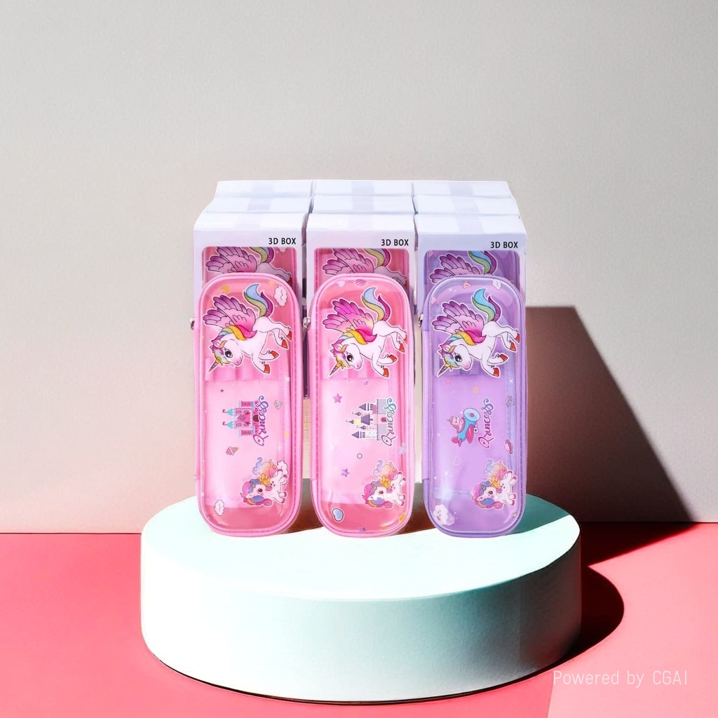 3D transparent cartoon stationery box, boys' pen case, girls' primary school students, kindergarten children's pencil case details Picture