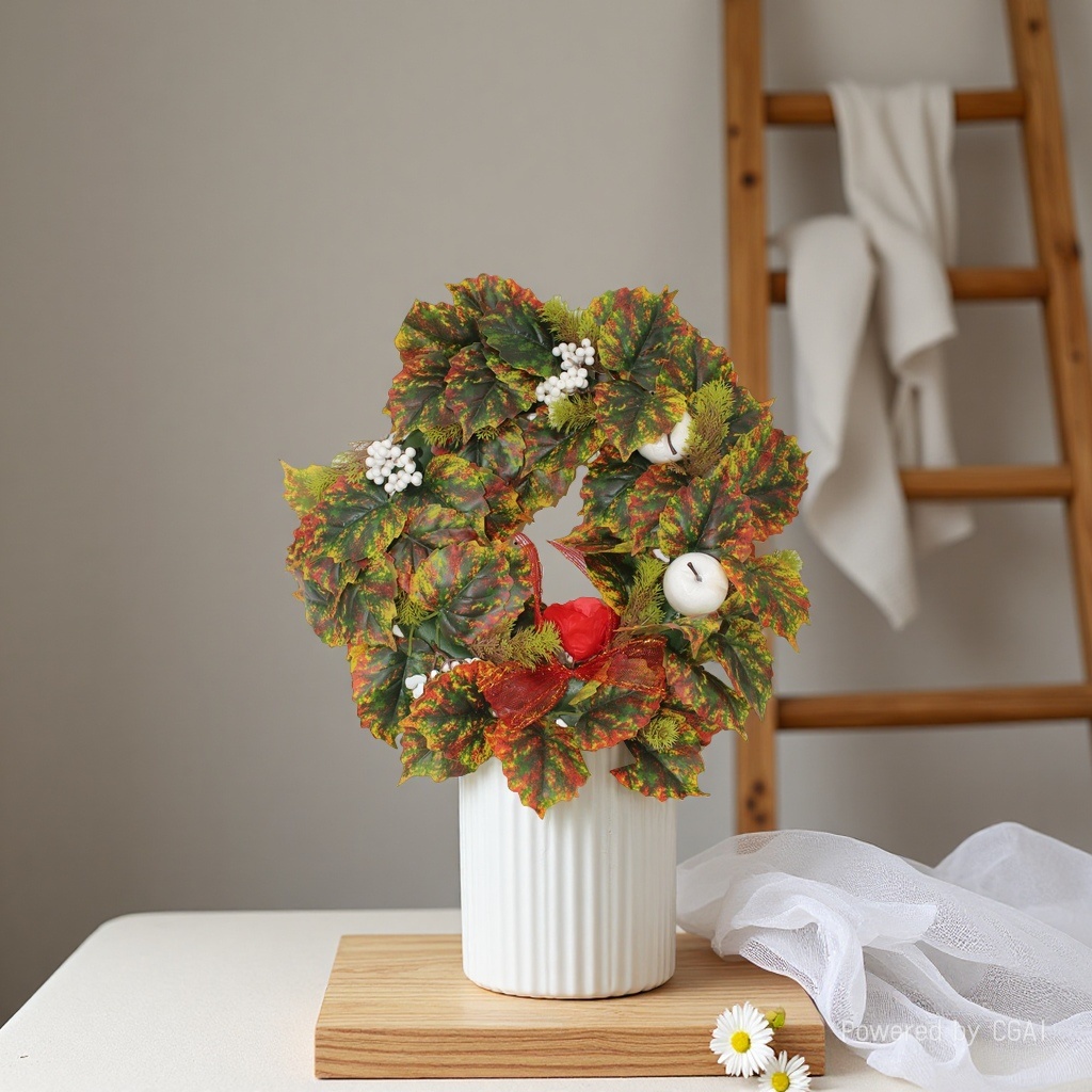 Hawaiian flower rings, wooden flower bamboo weaving handicrafts, Christmas flower rings, artificial flower bonsai details Picture