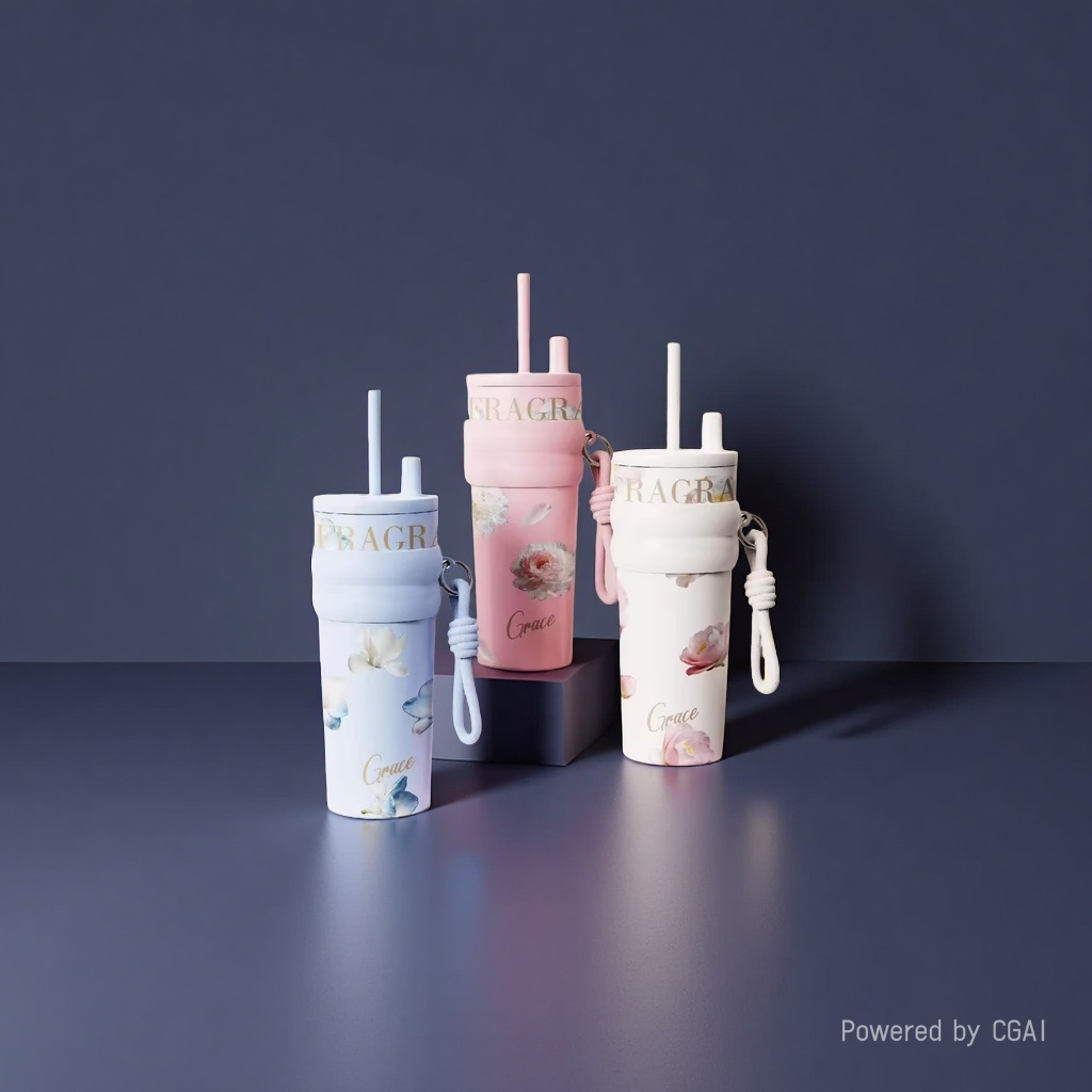 Flower Language Series: Glass water cup with handle, Sun relief cup, thermos flask Item Picture