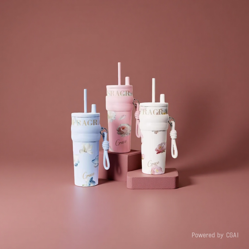 Flower Language Series: Glass water cup with handle, Sun relief cup, thermos flask Specification image