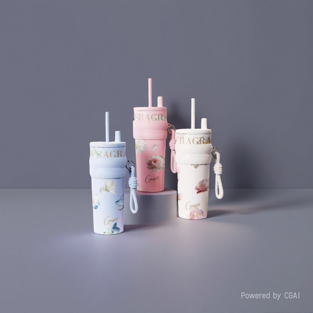 Flower Language Series: Glass water cup with handle, Sun relief cup, thermos flask details Picture