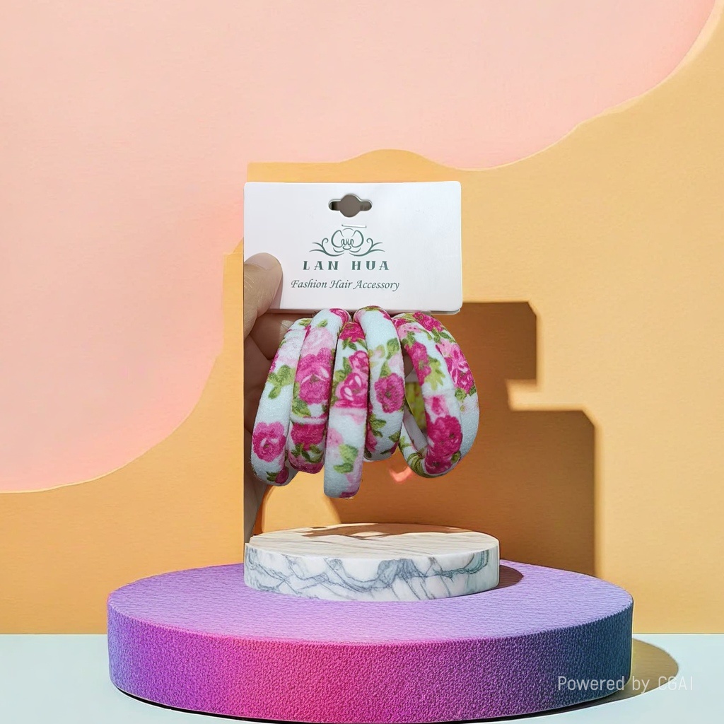 A complete box of pink floral large intestine hair bands, telephone line rubber band hair accessories, cute and fashionable beauty accessories for women Application Scenario