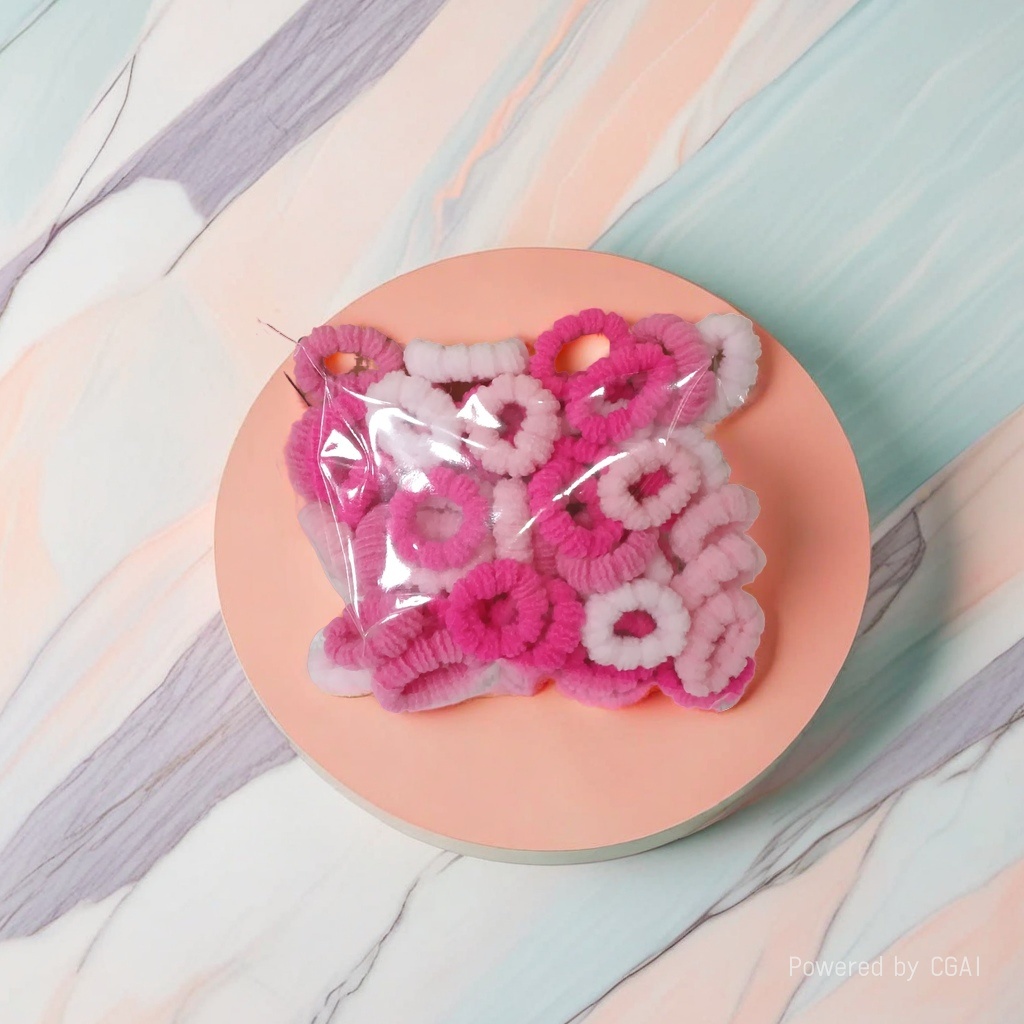 Pink and white curly hair rings, fashionable hair accessories, large intestine hair rings, in a whole box of telephone line rubber band packaging bag
