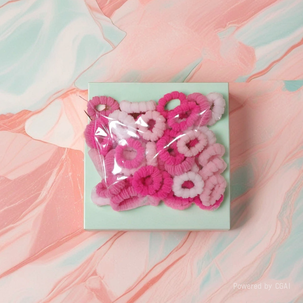 Pink and white curly hair rings, fashionable hair accessories, large intestine hair rings, in a whole box of telephone line rubber band packaging bag Specification image