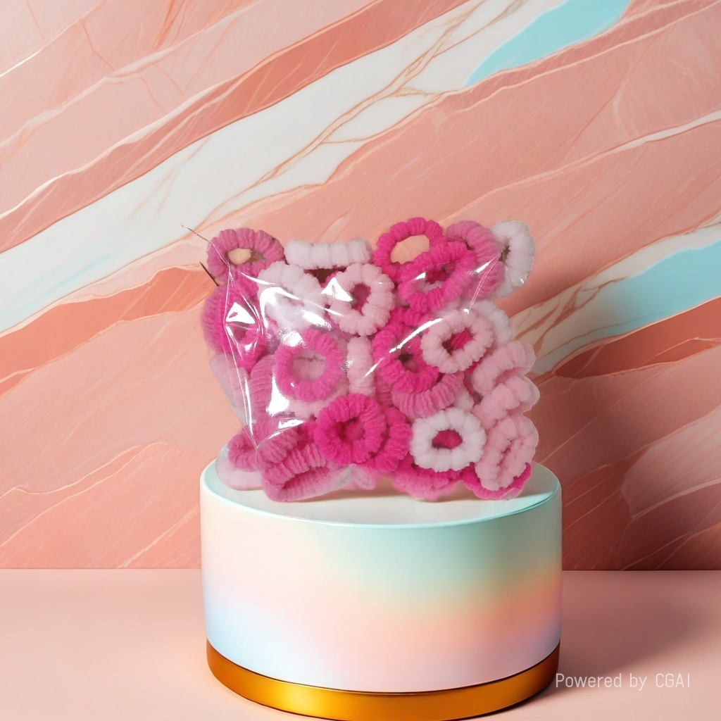 Pink and white curly hair rings, fashionable hair accessories, large intestine hair rings, in a whole box of telephone line rubber band packaging bag details Picture