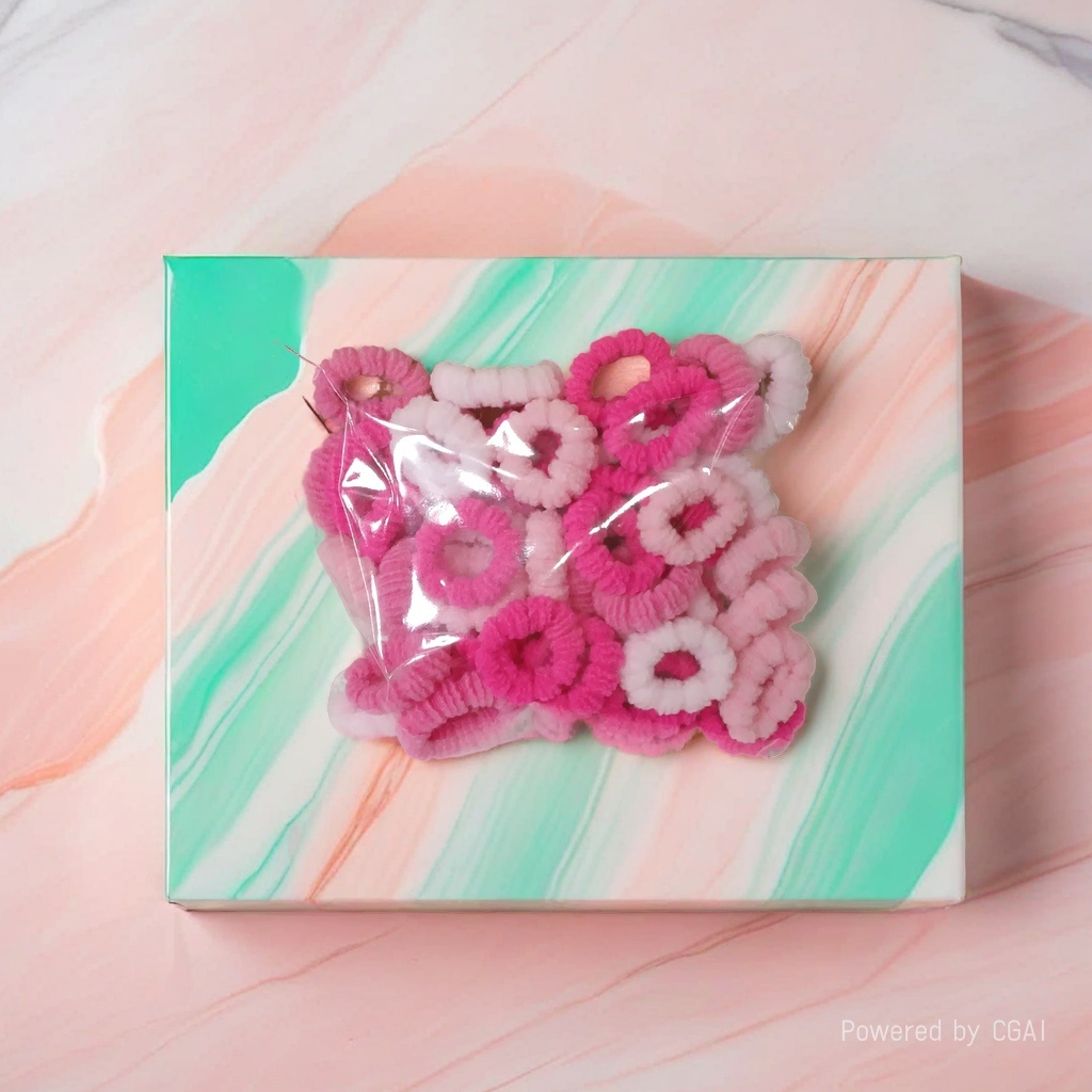 Pink and white curly hair rings, fashionable hair accessories, large intestine hair rings, in a whole box of telephone line rubber band packaging bag Application Scenario