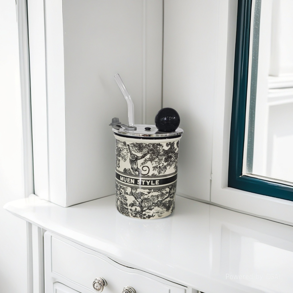 National trend black and white patterned ceramic water cup, other cups, simple and fashionable office and household cups Specification image