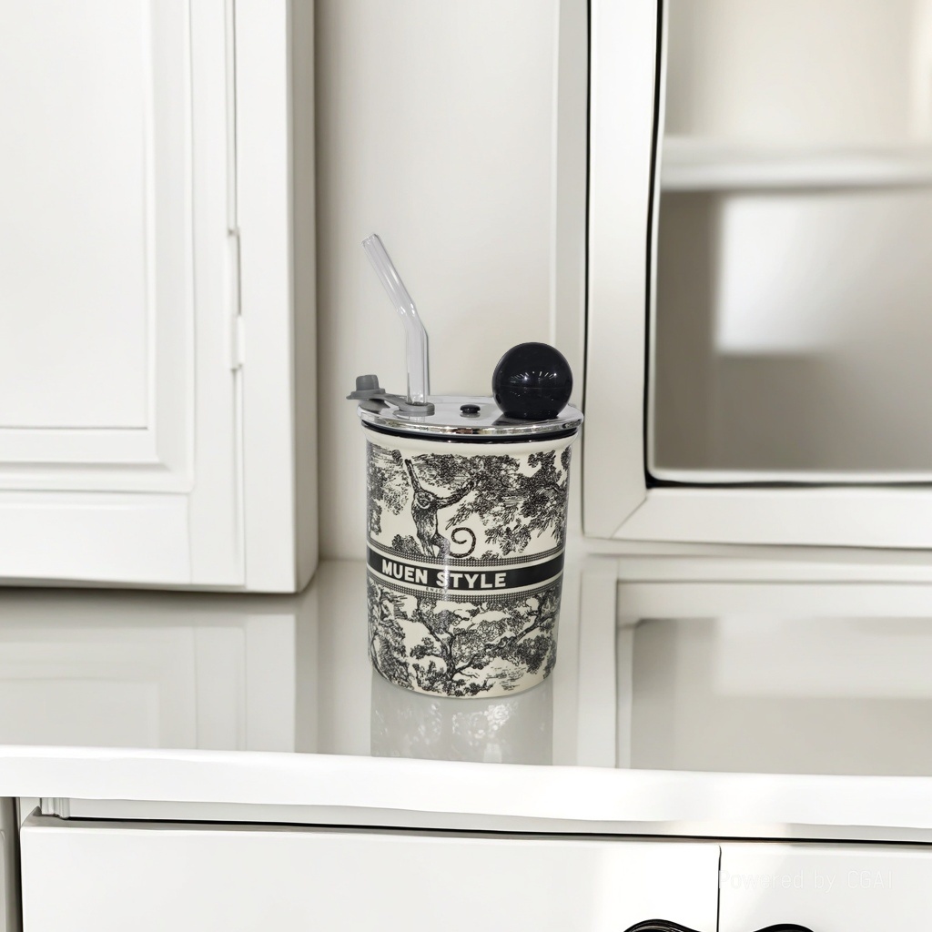 National trend black and white patterned ceramic water cup, other cups, simple and fashionable office and household cups details Picture
