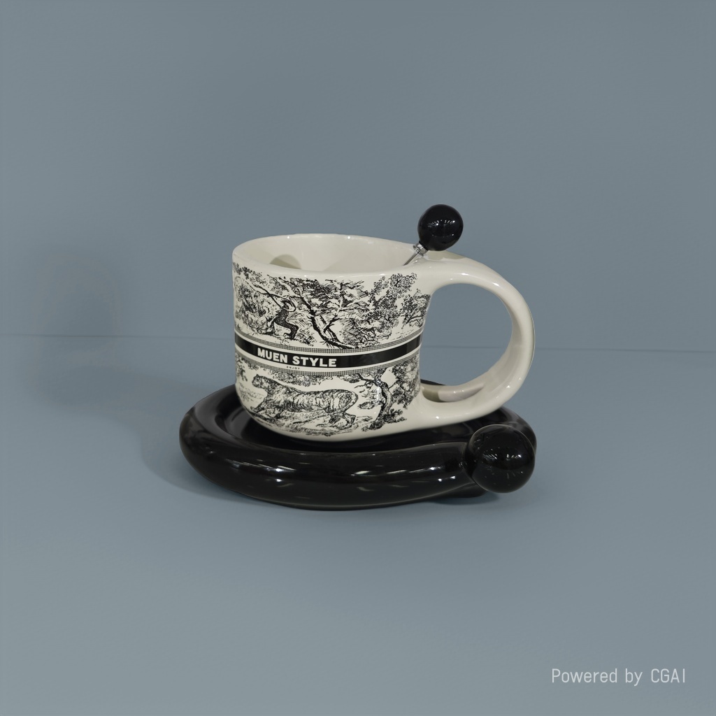 National Trend double-line cup and saucer - Jungle (with spoon) Ceramic Cup 180ml Ceramic Cup Simple Style Gift Home Cup Specification image