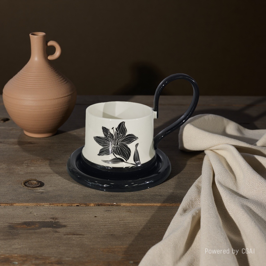 National trend ink-wash lily ceramic cup, a fresh and simple household ceramic cup Application Scenario