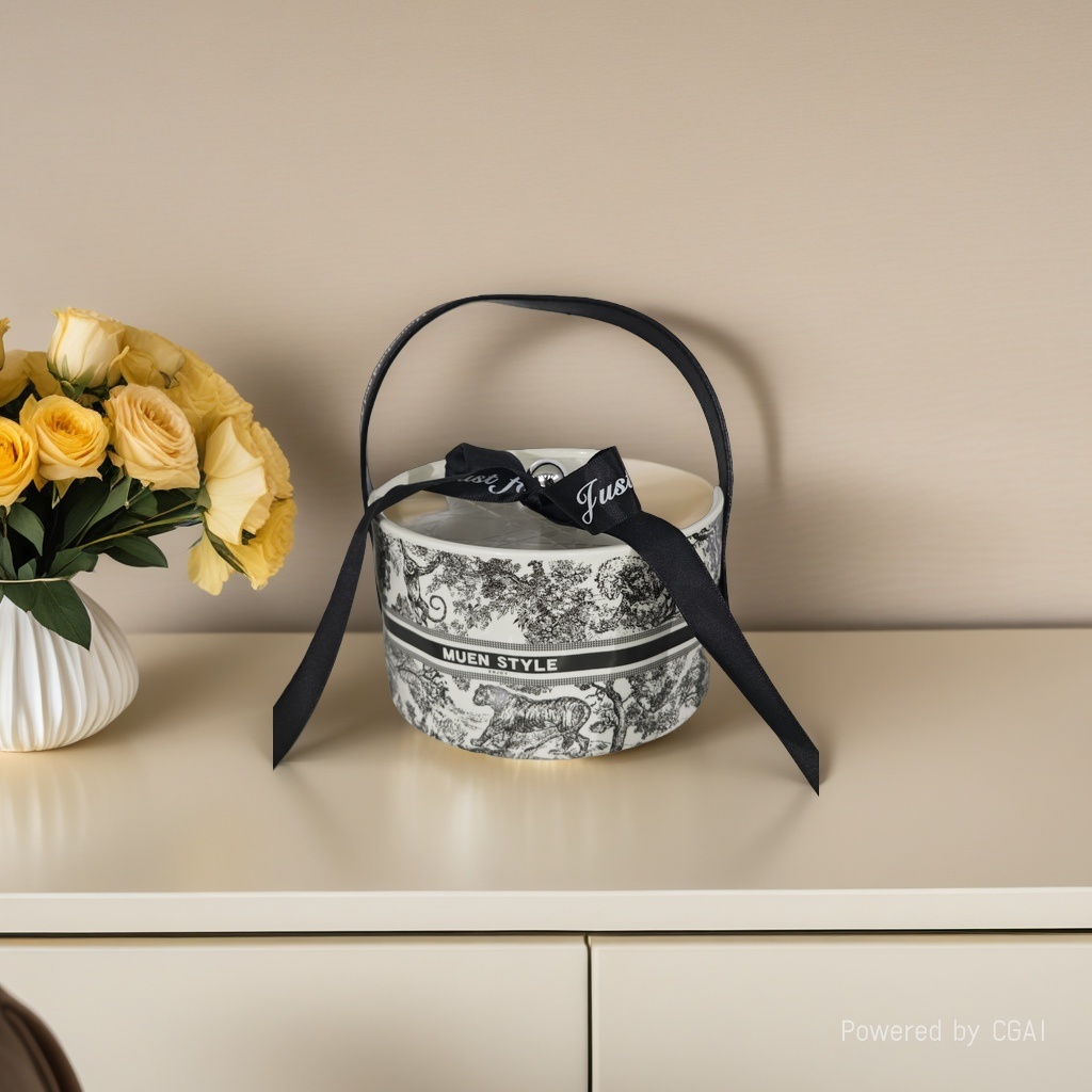 National Trend Ceramic textured fruit basket (Leather handle) DA style Jungle details Picture