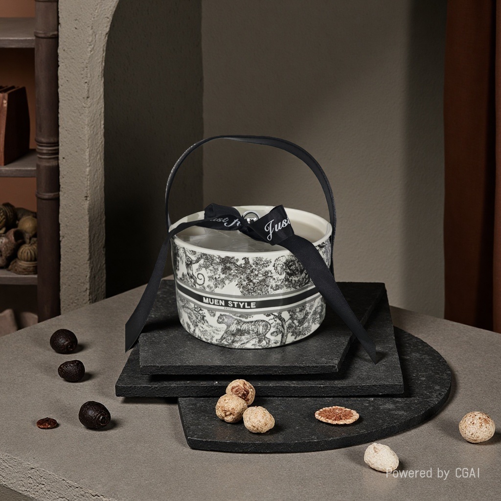 National Trend Ceramic textured fruit basket (Leather handle) DA style Jungle Specification image