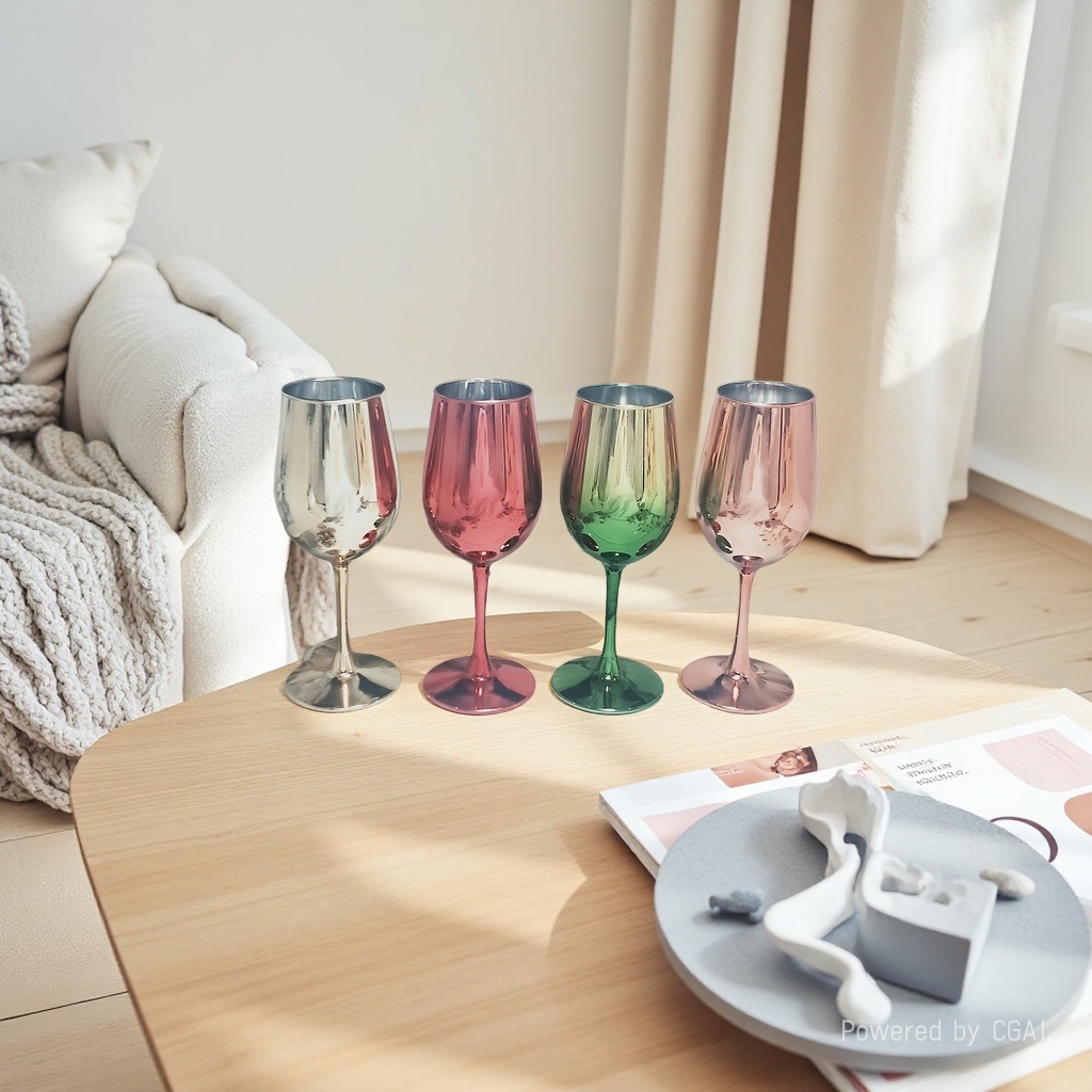Colored metal wine glasses, red wine glasses, burnt wine glasses, glass wine glasses, two ounces of white wine, small wine glasses with scales details Picture